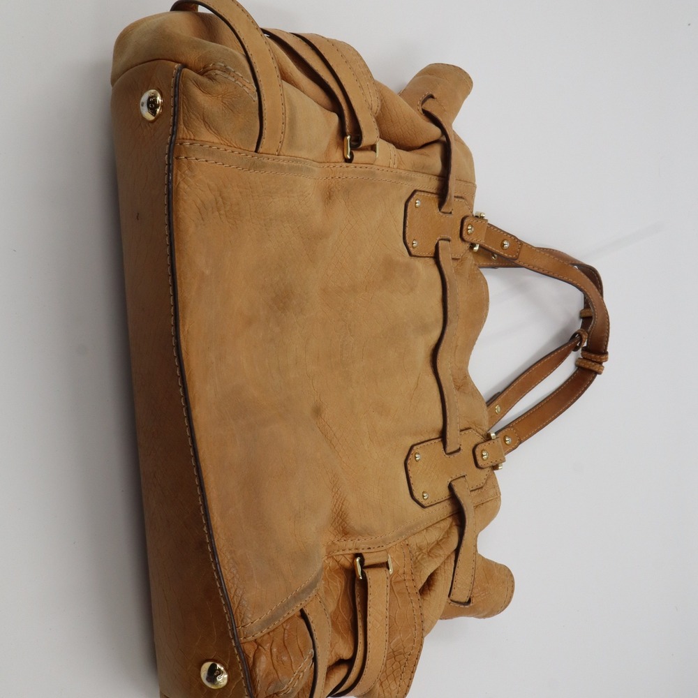 Michael Kors Tote Bag Large Tan Leather Python Embossed Gold Buckle Satchel - Picture 8 of 13